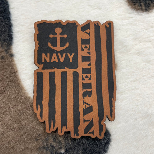 Navy Veteran Flag- 1.8” wide x 2.65" tall Leatherette Patch