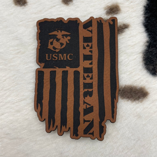 USMC Veteran Flag- 1.8” wide x 2.65" tall Leatherette Patch