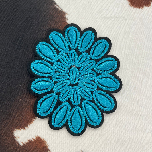 Turquoise Brooch- 2.6" wide Embroidery Patch