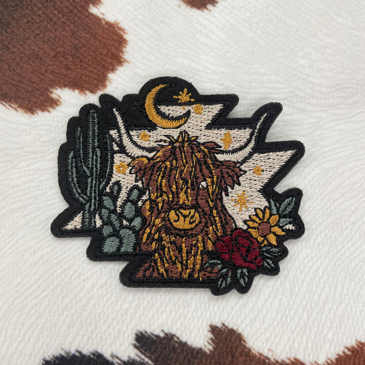 Desert Highland Cow- 2.7" wide Embroidery Patch