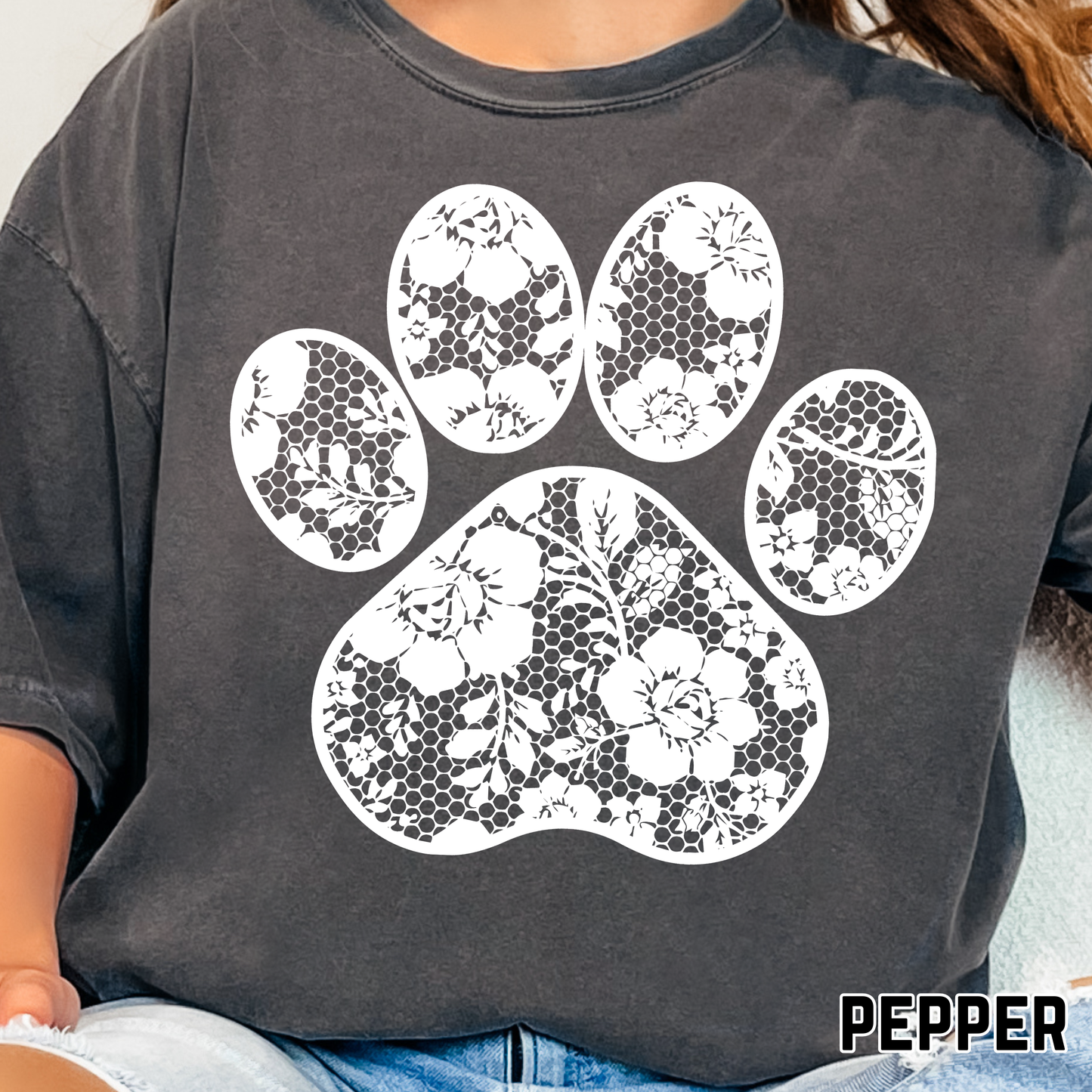 Lace Dog Paw - Single Color DTF Transfer - 0741