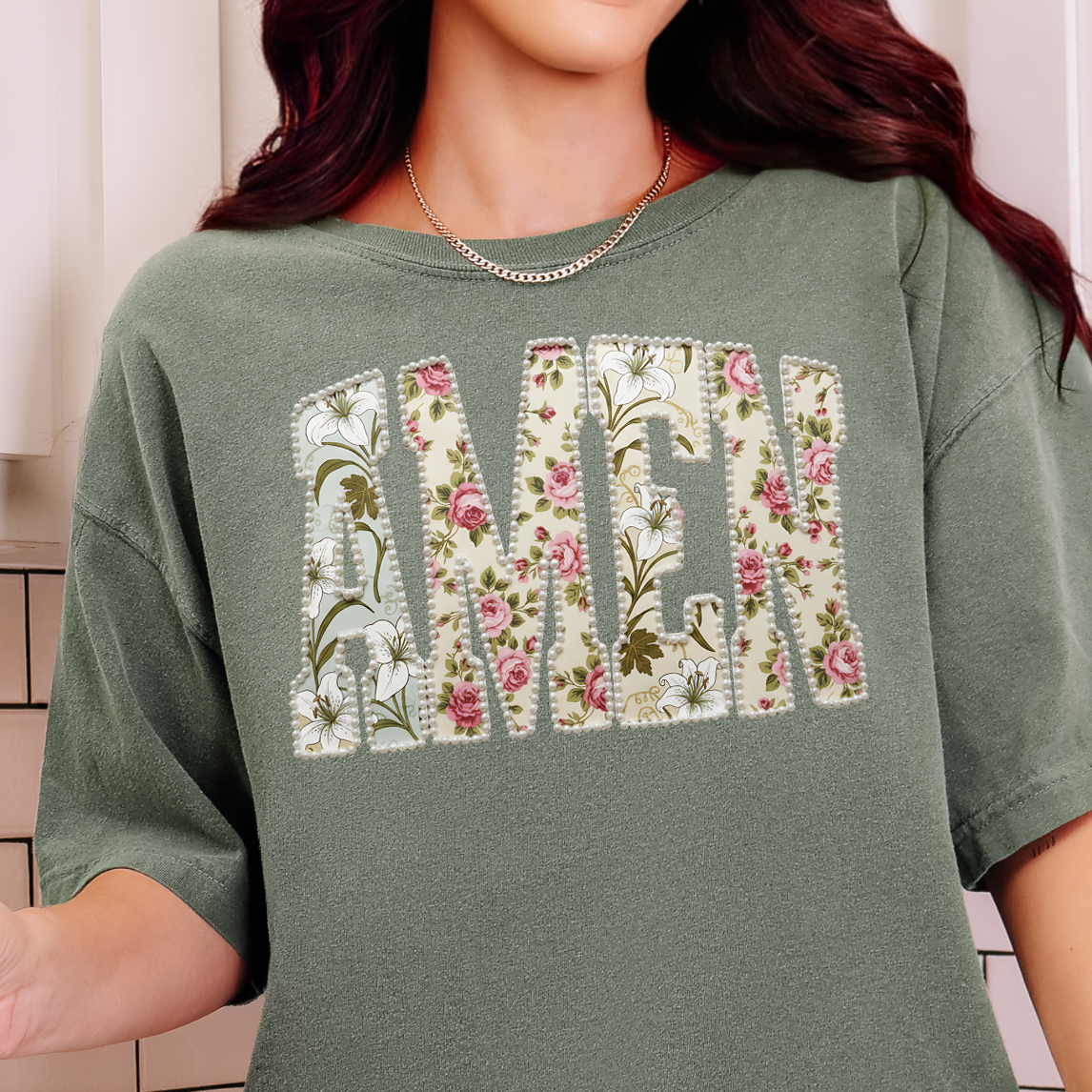 Vintage Floral Amen-Full Color DTF Transfer