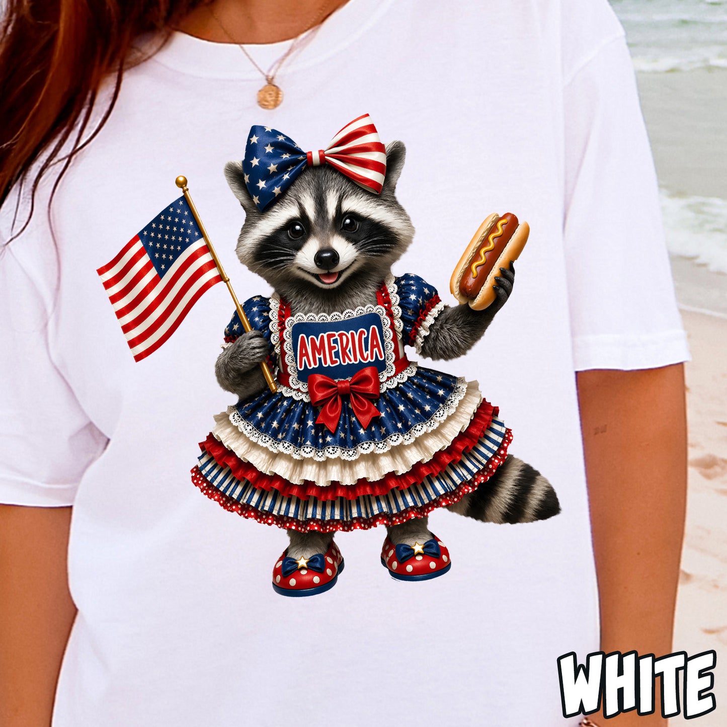 Girly American Raccoon- Full Color DTF Transfer
