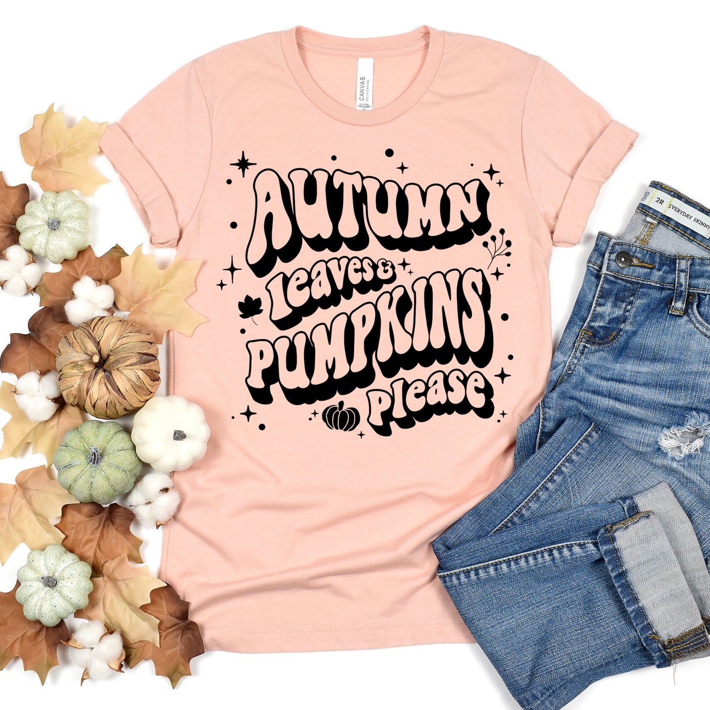 Autumn Leaves and Pumpkins Please - Single Color (black)- 11.5” wide Plastisol Screen Print Transfer