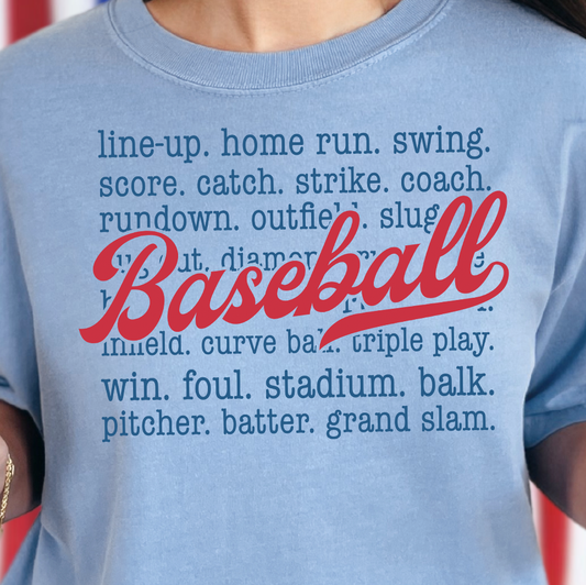 Baseball Word Collage- Full Color DTF Transfer