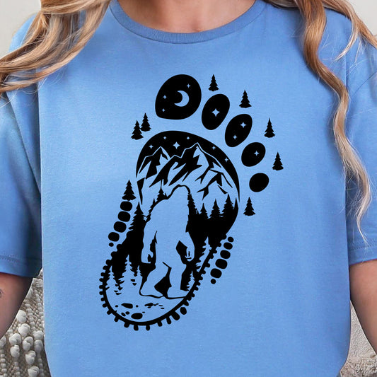 Bigfoot Footprint- Single Color (black)- 9” wide Screen Print Transfer
