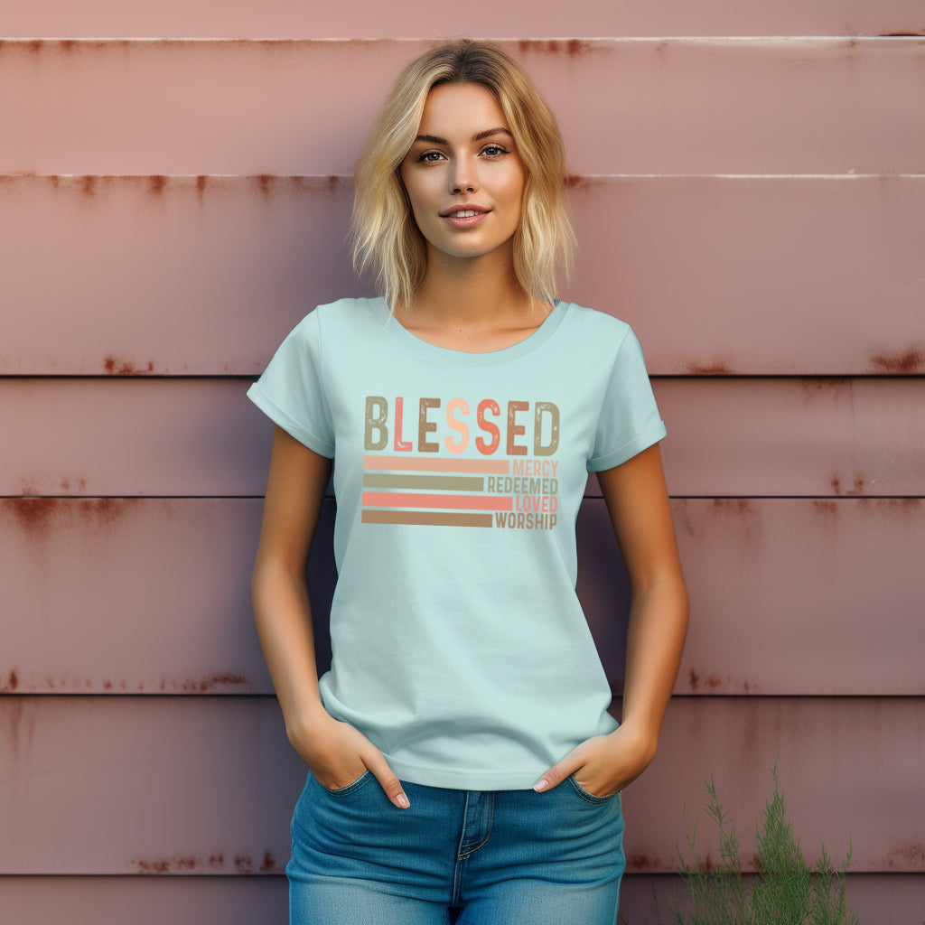 Blessed- Mercy, Redeemed, Loved, Worship- *full color matte clear film*- 11.5" wide Plastisol Screen Print Transfer