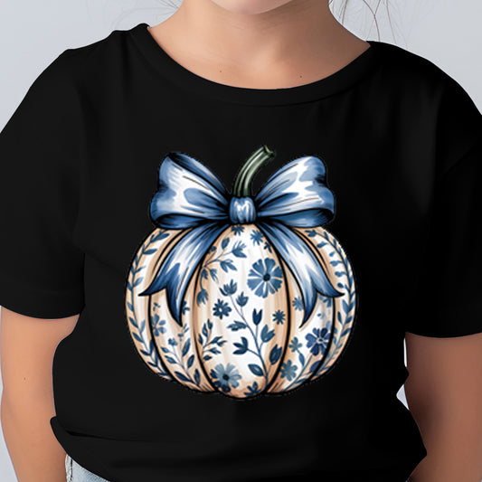 Blue Floral Pumpkin (toddler)- 7” wide DTF Transfer