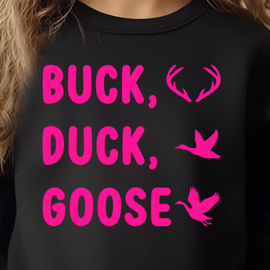 Buck Duck Goose (toddler)- Single Color (bright pink)- 7.5” wide Single Color Transfer