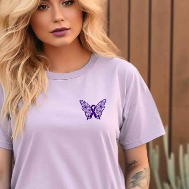 Butterfly Awareness Ribbon (Pocket)- (purple)- 3" wide Screen Print Transfer