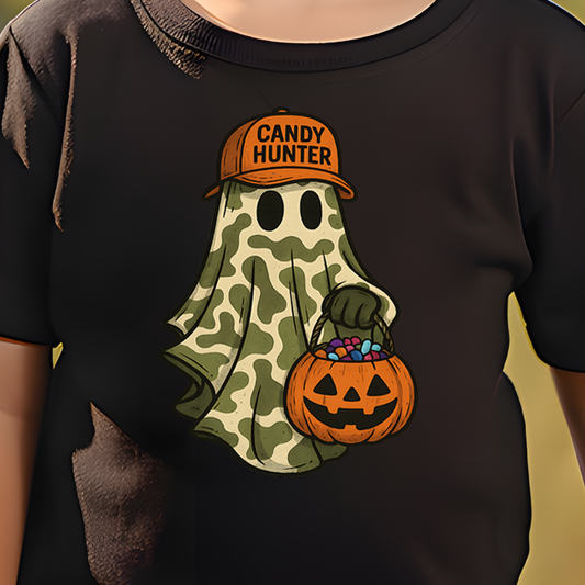 **PREORDER** Camo Ghost Candy Hunter (toddler)- 7.5" tall DTF Transfer