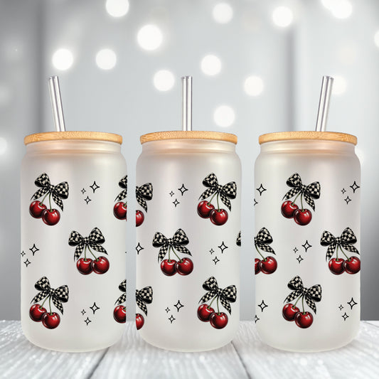 Checkered Cherry UV DTF- 16oz Cup Wrap