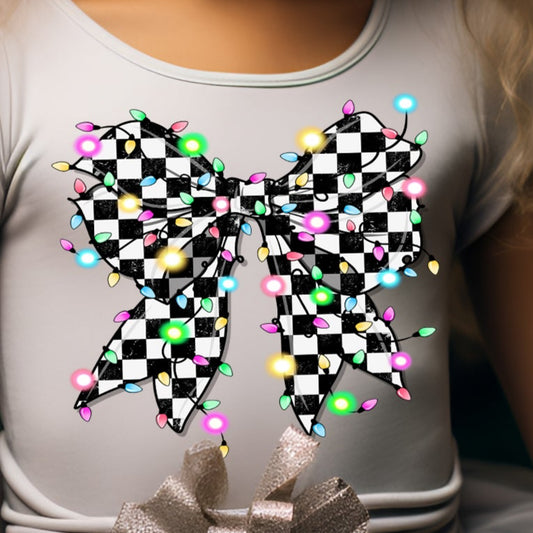 Christmas Checkered Coquette Bow (toddler)- 7" wide DTF Transfer