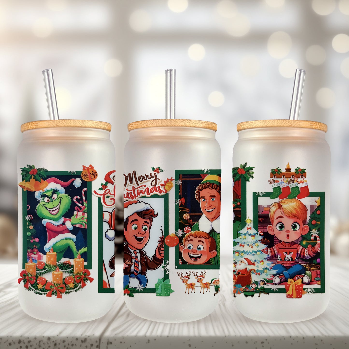Christmas Movie Friends UV DTF- 16oz Cup Wrap