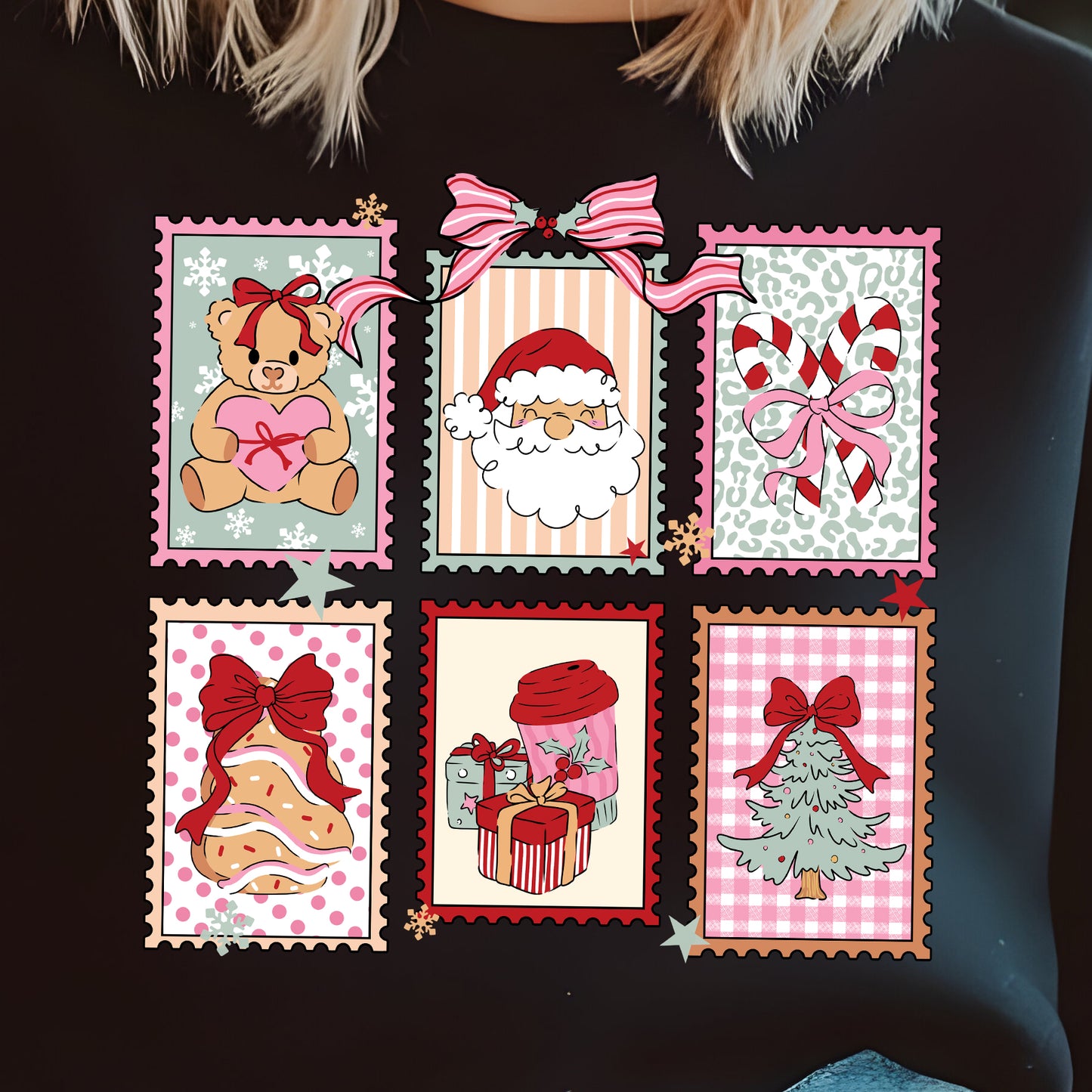 Vintage Christmas Stamps- 11” DTF Transfer