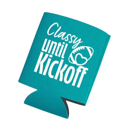 Classy Until Kickoff (Pocket/Koozie)- Single Color (white)- 3" wide Plastisol Screen Print Transfer