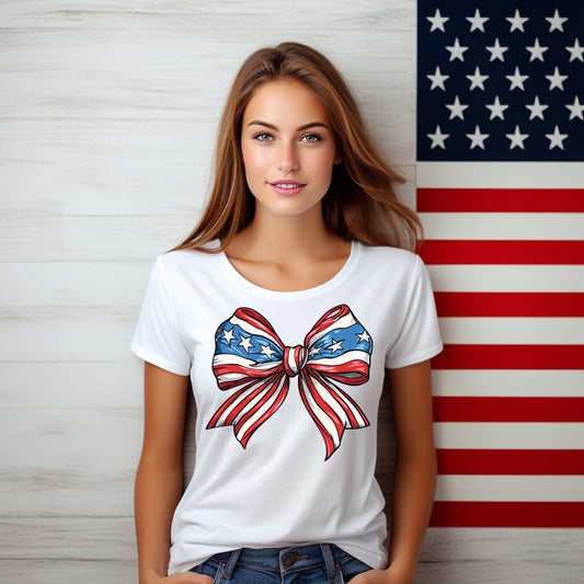 Coquette America Bow- *full color matte clear film*- 11.5" wide Plastisol Screen Print Transfer