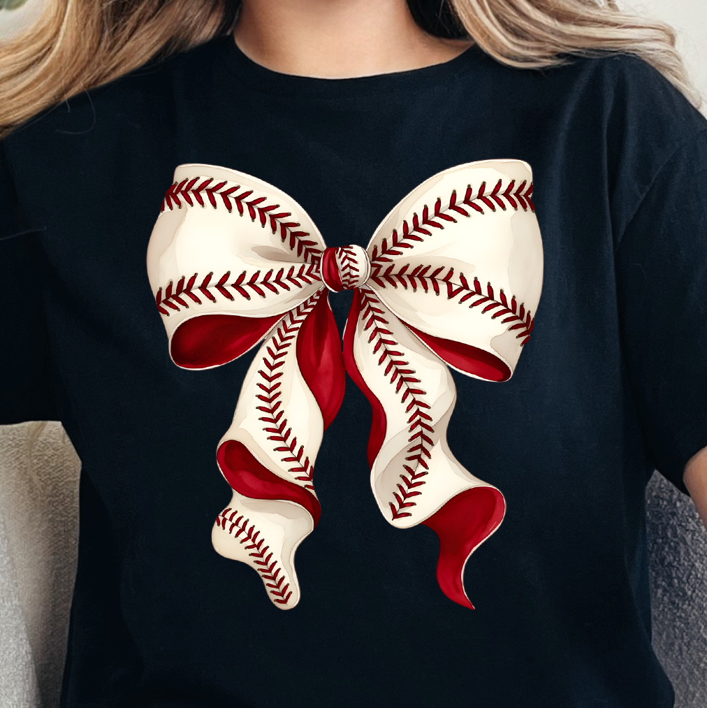 Baseball Ribbon Bow-Full Color DTF Transfer