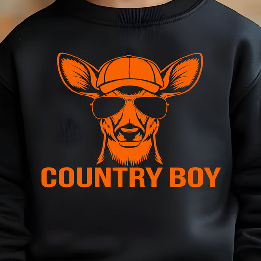 Country Boy Deer (toddler)- Single Color (orange)- 7.5” wide Single Color Transfer