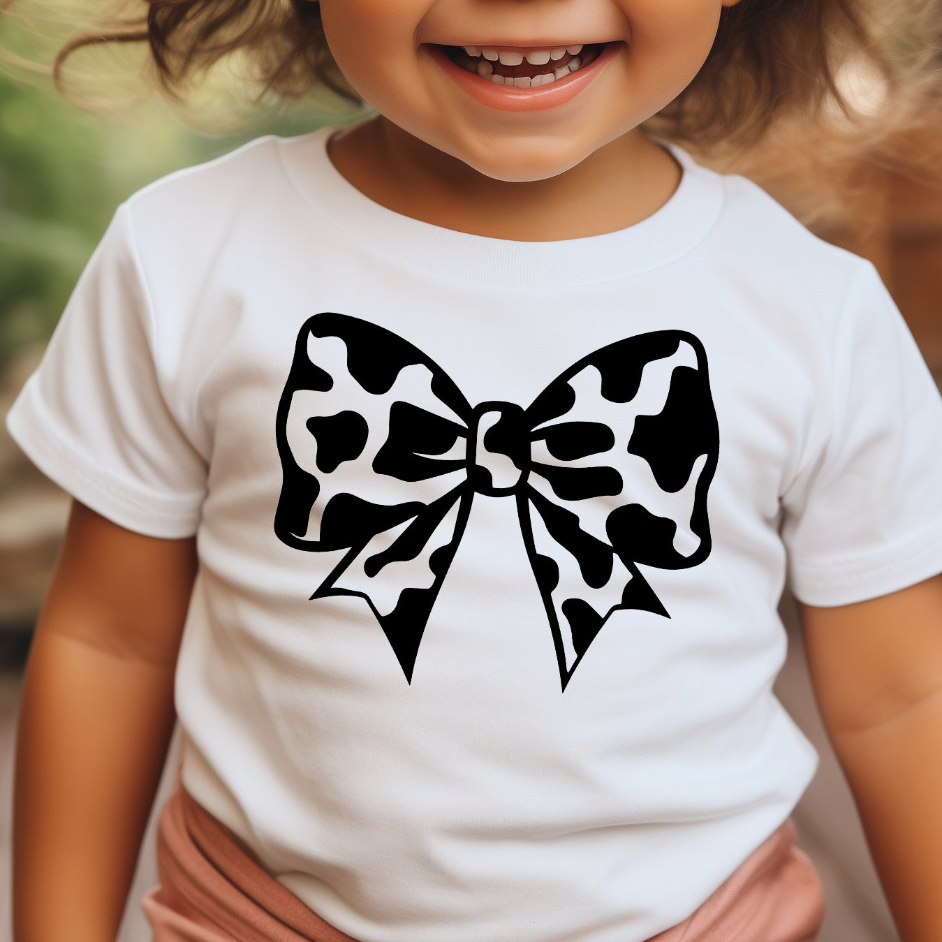 Cow Bow (toddler)- Single Color (black)- 7.25" wide Plastisol Screen Print Transfer