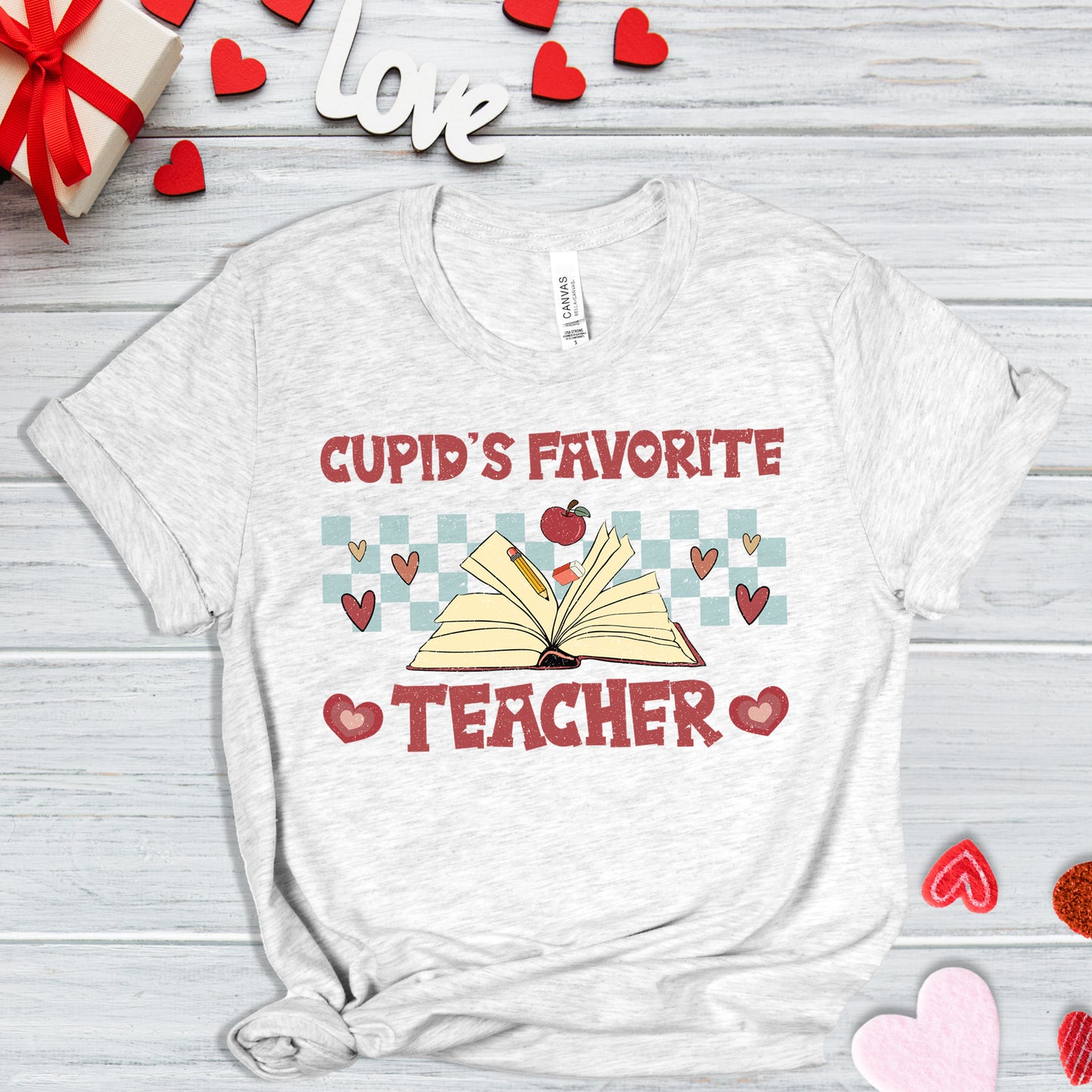 Cupid's Favorite Teacher- *full color matte clear film*- 11.5" wide Plastisol Screen Print Transfer