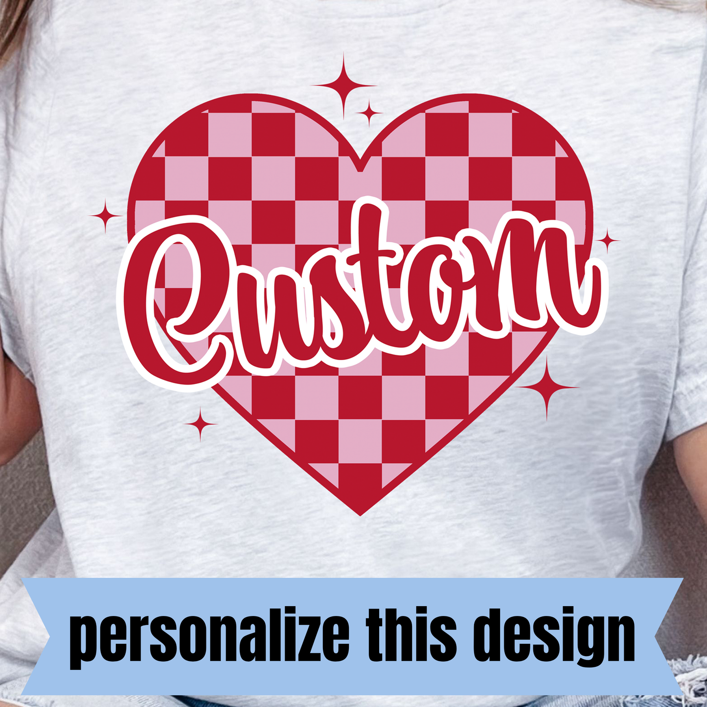 **PERSONALIZED CUSTOM** Custom Checkered Heart- DTF Transfer