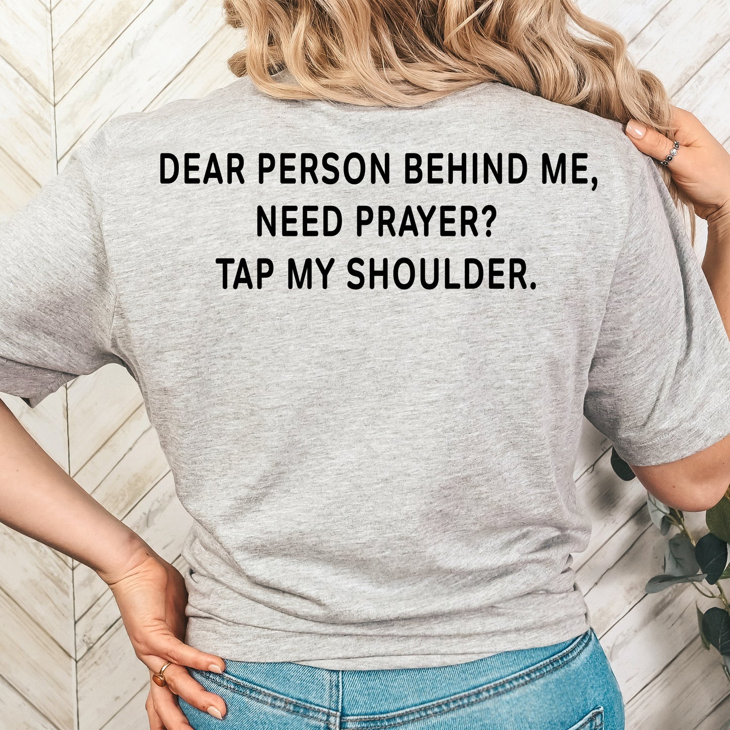 **PREORDER** Dear Person Behind Me, Need Prayer? Tap Me on the Shoulder WITH Cross- Single Color (black)- 11.5" Screen Print Transfer