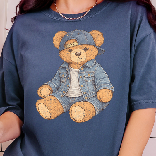 Denim Teddy Bear- Full Color DTF Transfer