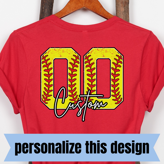 *PREORDER* Distressed Softball Number w/ Script Name - Personalized DTF