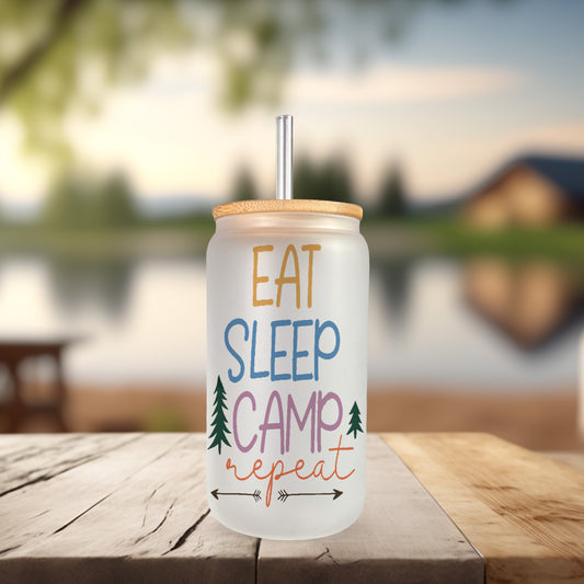 Eat. Sleep. Camp. Repeat. UV DTF- 16oz Cup Decal