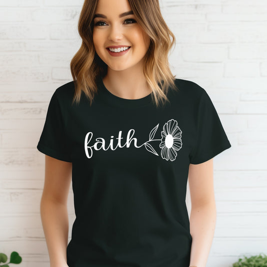 Faith Flower- Single Color (white)- 11" wide Screen Print Transfer