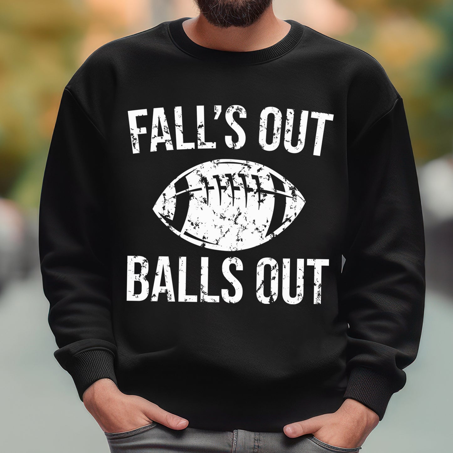 Fall's Out Balls Out- Single Color (white)- 11.5" wide Plastisol Screen Print Transfer