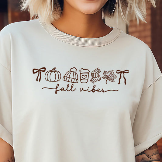 Fall Vibes Icons- Single Color (brown)- 11.5” wide Single Color Transfer