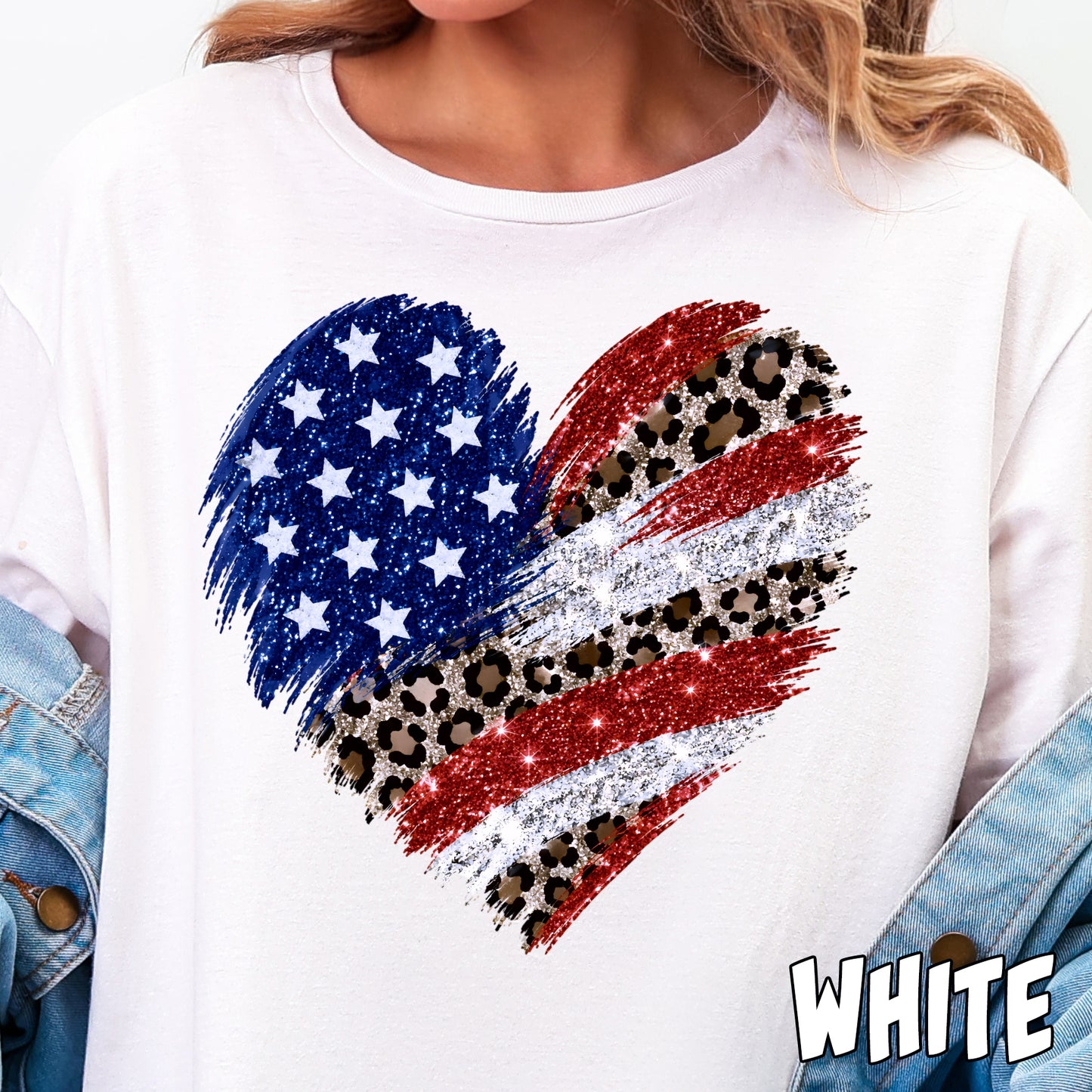 Faux Glitter American Heart- Full Color DTF Transfer
