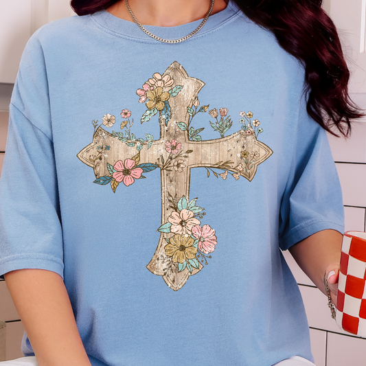 Floral Cross-Full Color DTF Transfer
