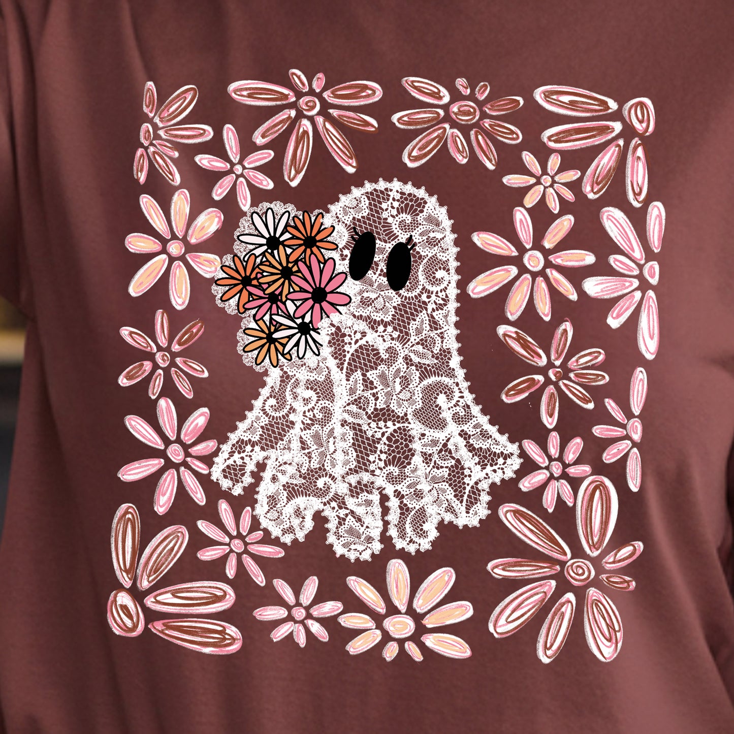 Floral Lace Ghost- 11” wide DTF Transfer