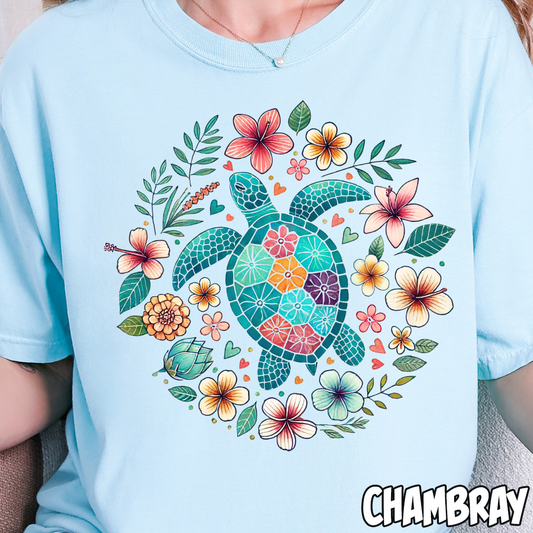 Floral Sea Turtle- Full Color DTF Transfer