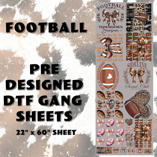 Football- Pre Designed DTF Gang Sheet- 22" x 60"