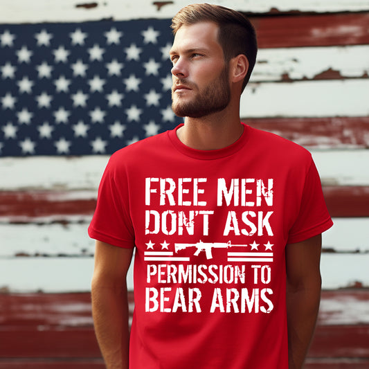 Free Men Don't Ask Permission to Bear Arms- Single Color (white)- 11.5" wide Plastisol Screen Print Transfer