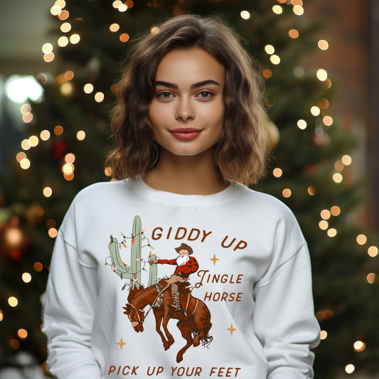 Giddy Up Jingle Horse Pick Up Your Feet *full color matte clear film*- 11.5" wide Plastisol Screen Print Transfer