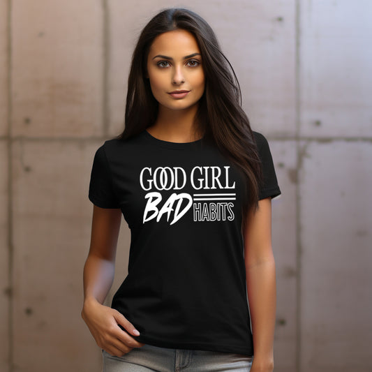 Good Girl, Bad Habits- Single Color (white)- 11.5" wide Plastisol Screen Print Transfer