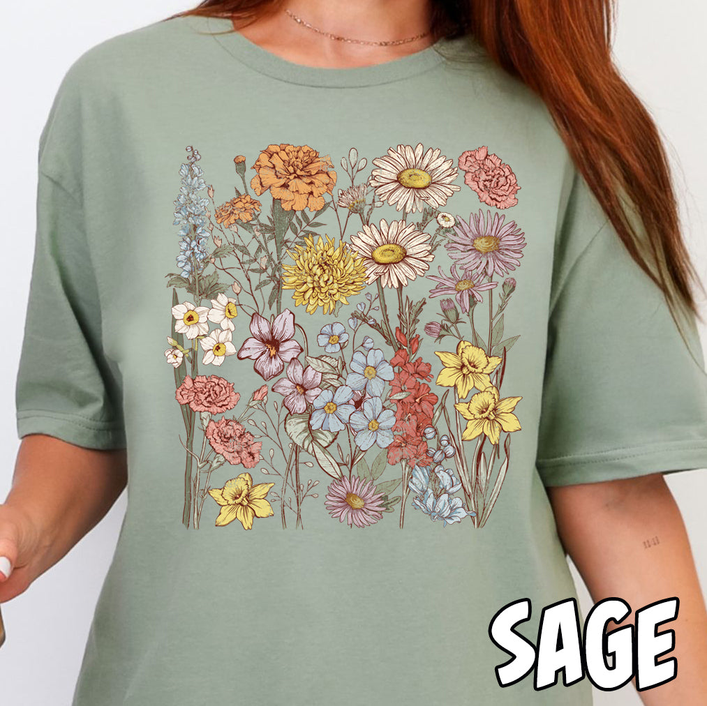 Grunge Flowers- Full Color DTF Transfer