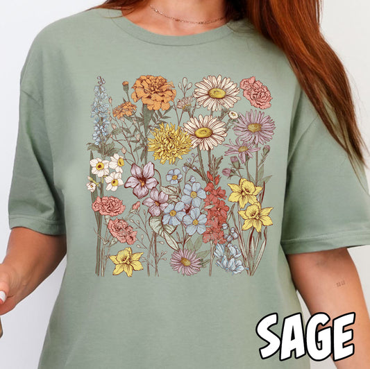 Grunge Flowers- Full Color DTF Transfer