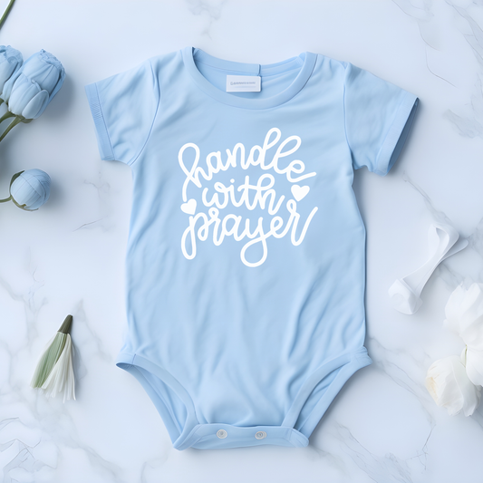 Handle With Prayer (Infant)- Single Color (white)- 4.5" wide Plastisol Screen Print Transfer