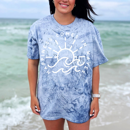 Happiness Comes in Waves- Single Color (white)- 11.5" wide Plastisol Screen Print Transfer