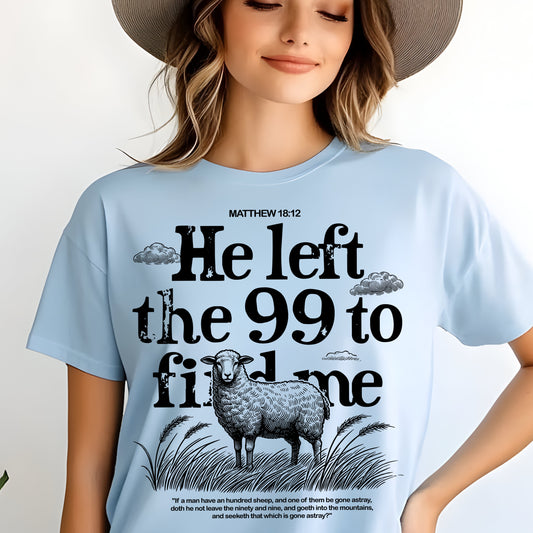 **PREORDER** He Left the 99 to Find Me Matt. 18:12- Single Color (black)- 11.5" Screen Print Transfer