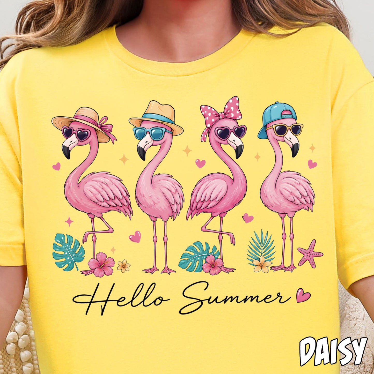 Hello Summer Flamingo- Full Color DTF Transfer