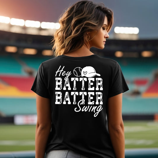 Hey Batter Batter Swing WITH pocket- Single Color (white)- 11.5" Screen Print Transfer