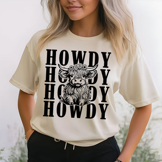 Highland Howdy- Single Color (black)- 11.5" wide Plastisol Screen Print Transfer