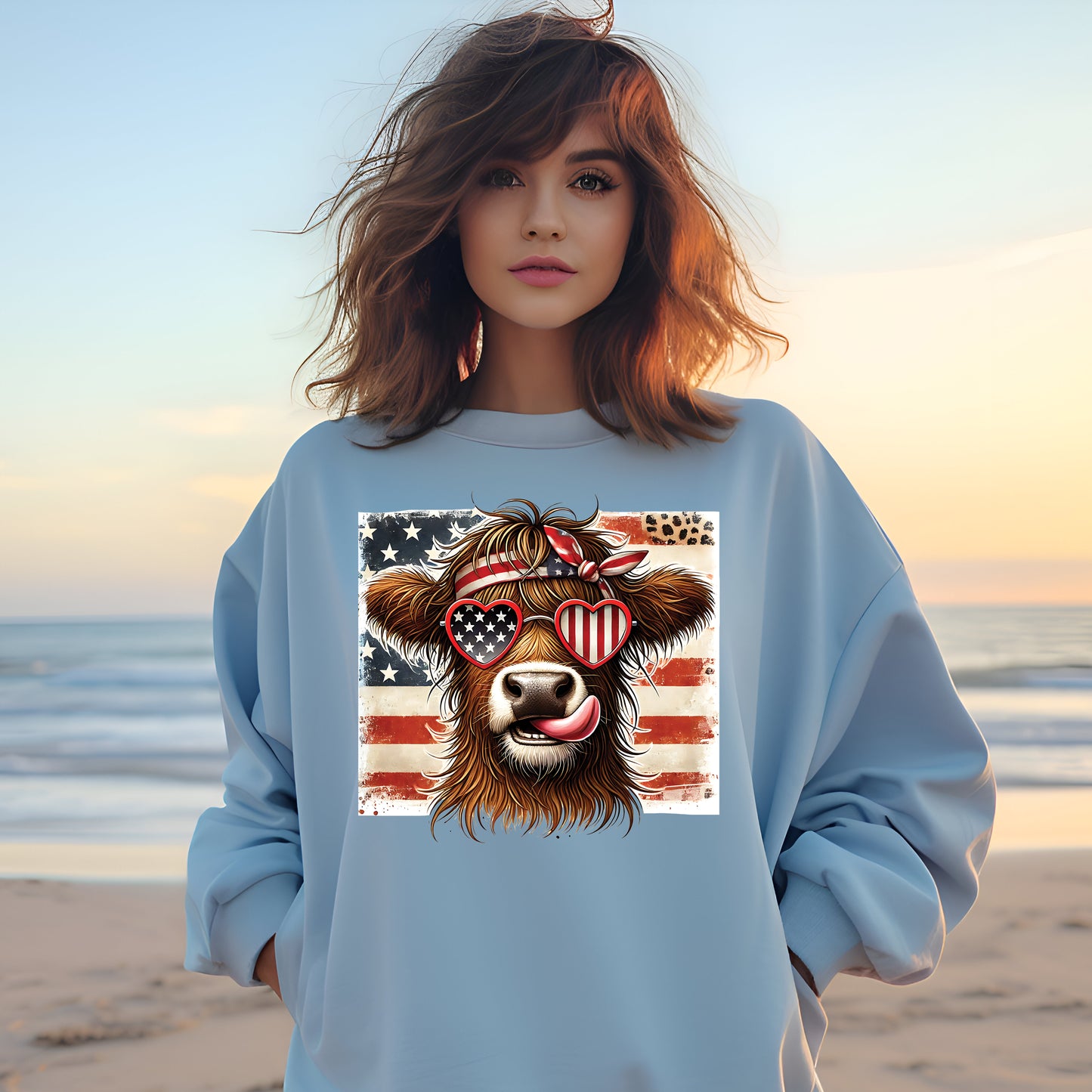 Hippie Highland Cow- 11” wide DTF Transfer